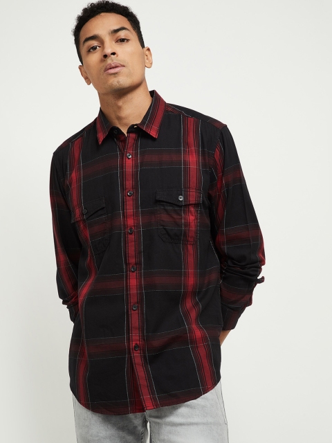 

max Men Red Tartan Checks Checked Casual Shirt