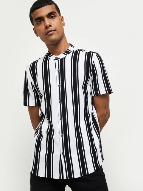 

max Men White Striped Casual Shirt