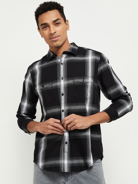 

max Men Black Checked Casual Shirt