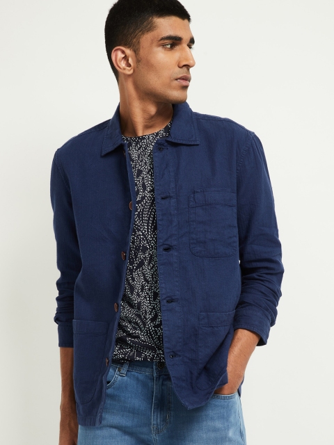 

max Men Blue Solid Casual Shirt