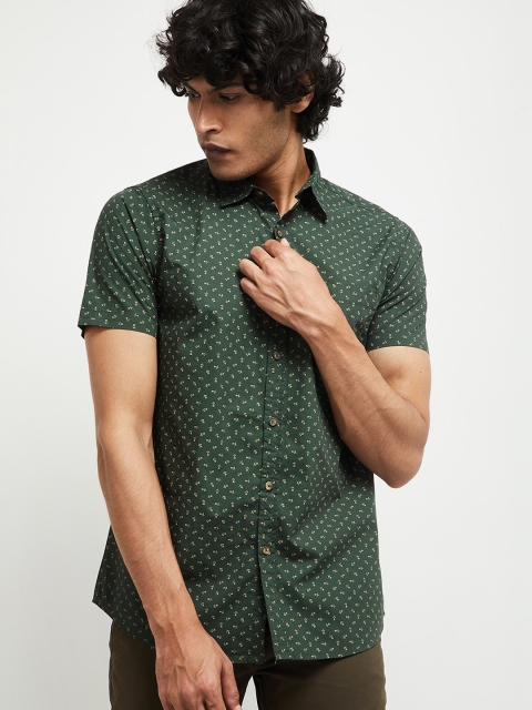 

max Men Green Printed Cotton Casual Shirt