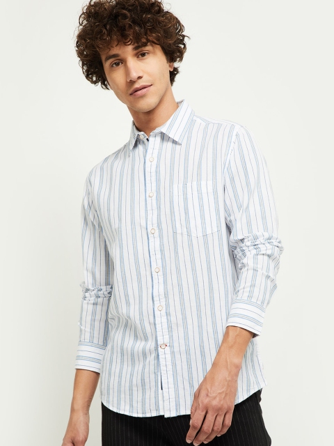 

max Men White Striped Casual Shirt