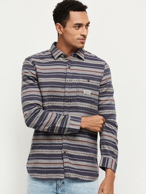 

max Men Grey Printed Cotton Casual Shirt