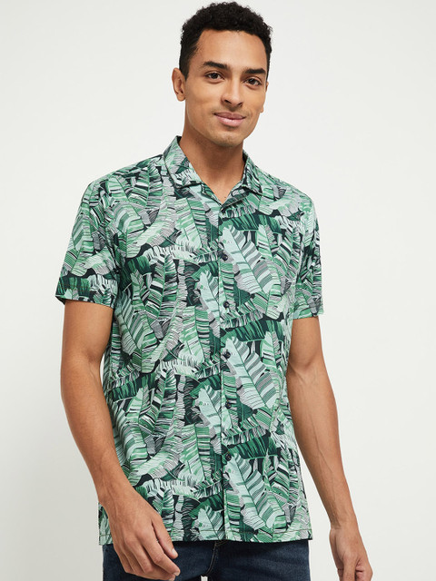 

max Men Green Printed Casual Shirt