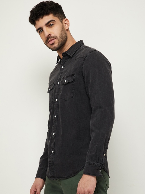 

max Men Solid Black Casual Shirt