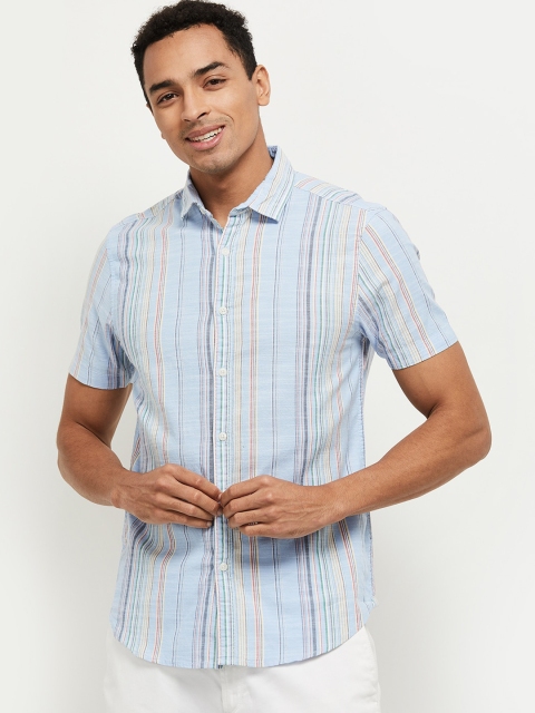 

max Men Blue Striped Casual Shirt