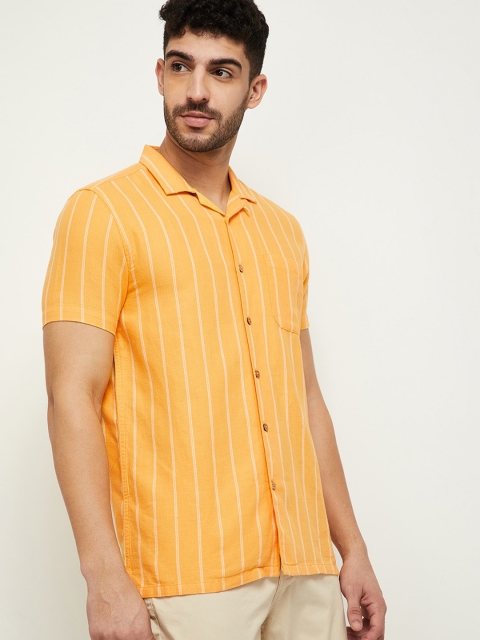

max Men Yellow Striped Casual Shirt