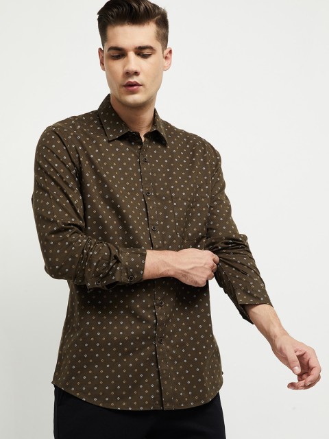 

max Men Brown Printed Cotton Casual Shirt