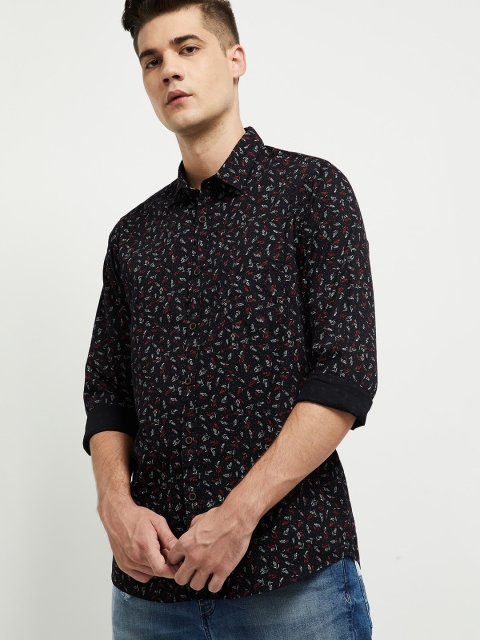

max Men Black Printed Casual Shirt