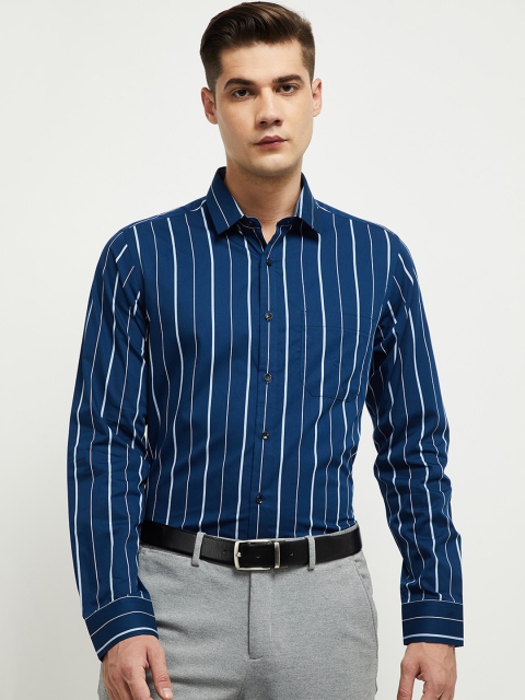 

max Men Blue Striped Cotton Formal Shirt