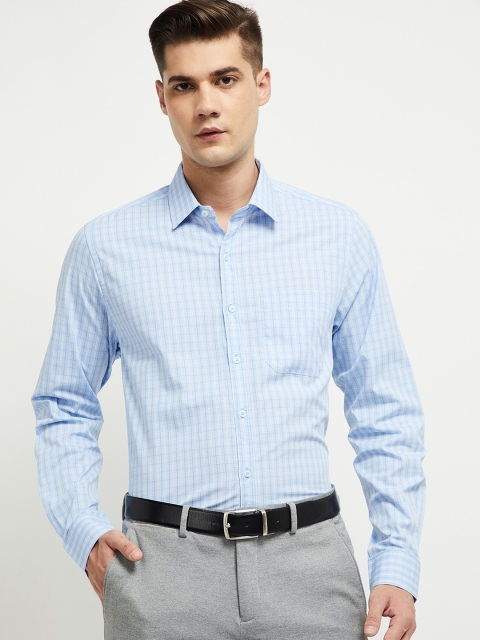 

max Men Blue Checked Cotton Formal Shirt