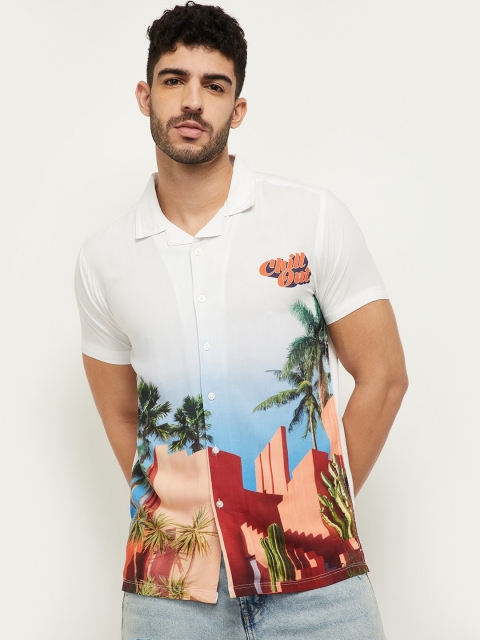 

max Men White Printed Casual Shirt