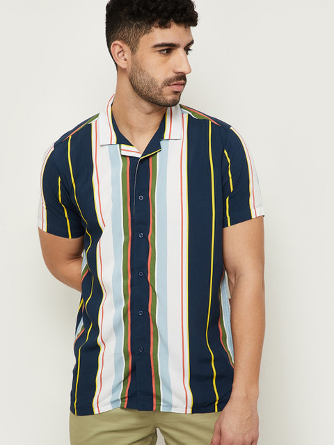 

max Men Blue Striped Casual Shirt