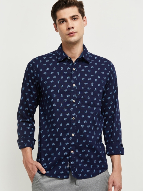 

max Men Blue Printed Casual Shirt