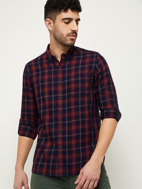 

max Men Red Checked Cotton Casual Shirt