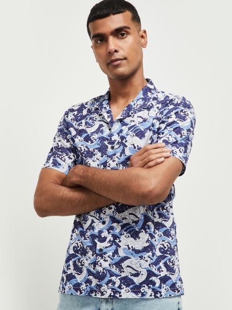 

max Men Blue Abstract Printed Casual Shirt