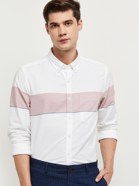 

max Men White Horizontal Stripes Striped Casual Shirt