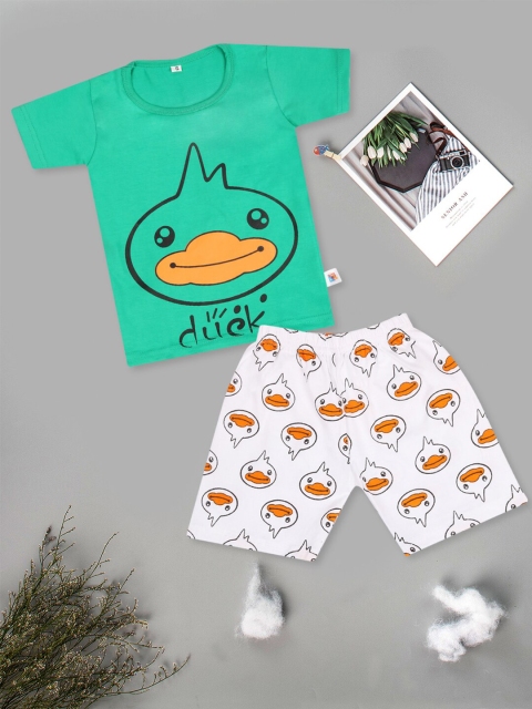 

Fashitale Kids Green & Blue Printed T-shirt with Shorts