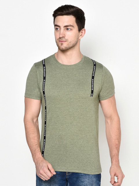 

ELEGANCE Men Green and Black Typography Printed T-shirt