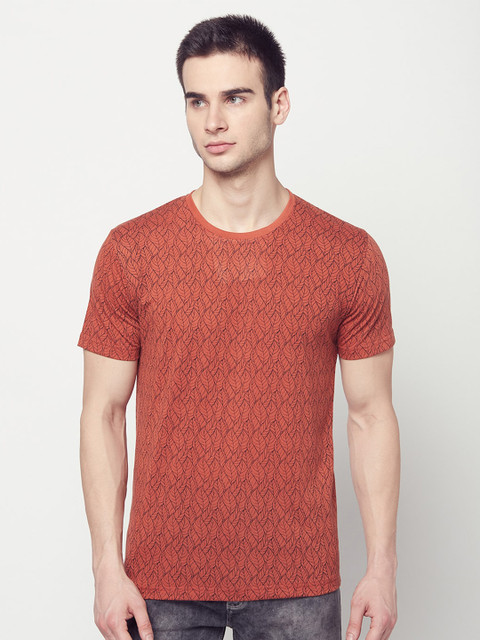

ELEGANCE Men Rust & Black Printed T-shirt