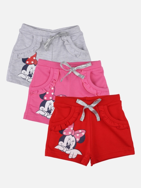 

Bodycare Kids Girls Pack of 3 Printed Minnie Mouse Mid-Rise Regular Shorts, Red