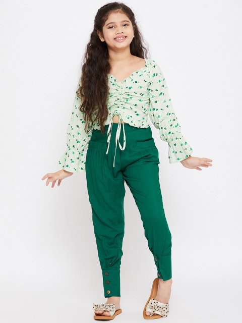 

Stylo Bug Girls Green & Off White Printed Top with Trousers