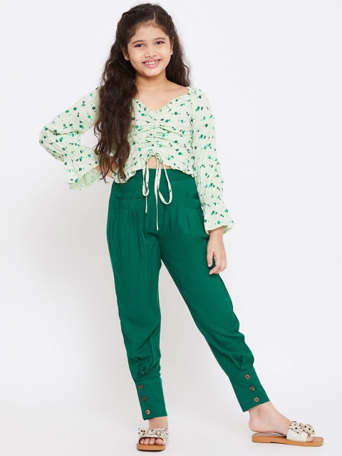 

Stylo Bug Girls Green & White Printed Top with Trousers