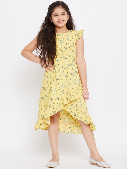 

Stylo Bug Girls Yellow & Blue Floral Crepe Midi Dress