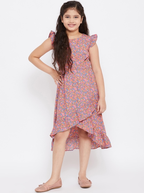 

Stylo Bug Girls Pink and Blue Floral Crepe A-Line Midi Tulip Dress