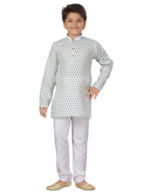 

Aj DEZInES Boys Sea Green Ethnic Motifs Printed Pure Cotton Kurta with Pyjamas