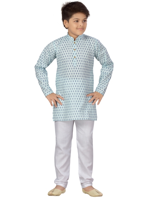 

Aj DEZInES Boys Blue Ethnic Motifs Printed Pure Cotton Kurta with Pyjamas