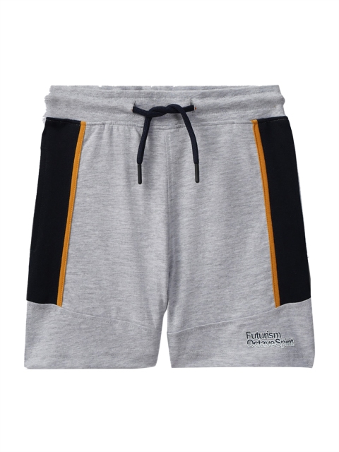 

Octave Boys Grey Melange & Black Colourblocked Mid-Rise Regular Shorts