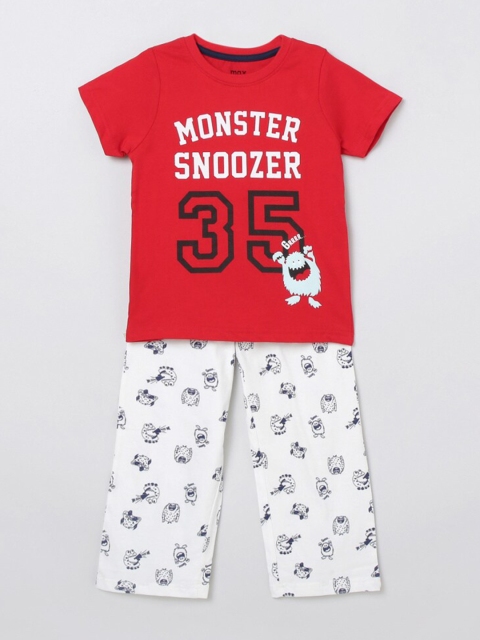 

max Boys Red & White Typography Printed T-shirt