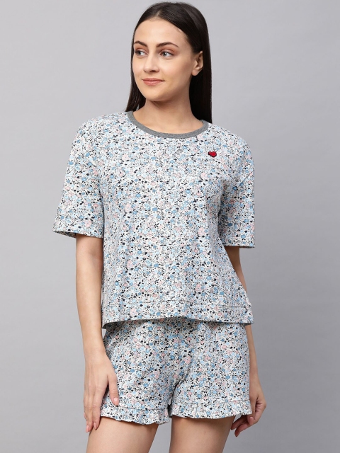 

Chemistry Women Blue & White Printed Night suit