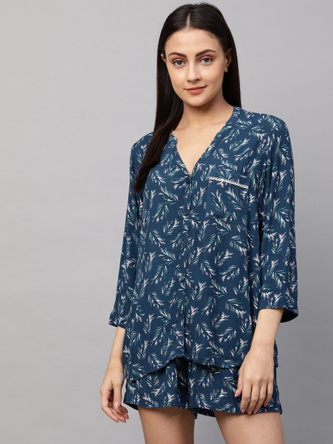 

Chemistry Women Teal & White Printed Night suit