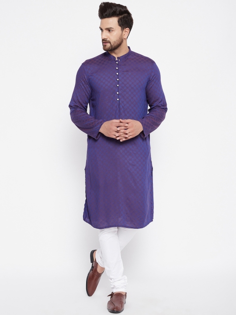 

even Men Purple Solid Dobby Kurta
