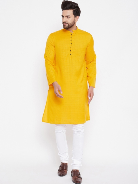 

even Men Yellow Checked Dobby Kurta