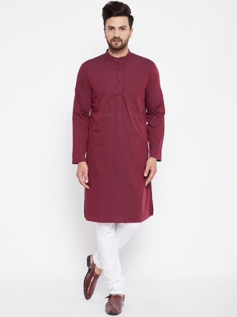 

even Men Maroon Striped Dobby Kurta