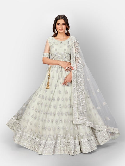 

SHOPGARB Grey Embroidered Thread Work Semi-Stitched Lehenga & Unstitched Blouse With Dupatta