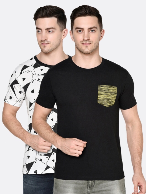 

ELEGANCE Men Pack-2 Black & White Printed T-shirt