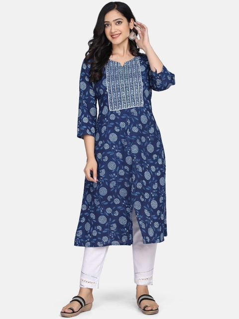 

Mirraw Women Navy Blue Ethnic Motifs Handblock Printed Kurta