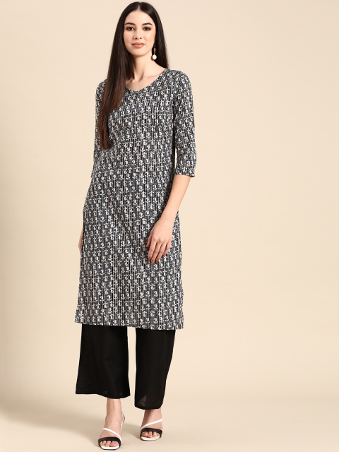 

Anouk Women Black Ethnic Motifs Printed Regular Pure Cotton Kurta with Palazzos