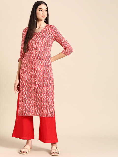 

Anouk Women Red Ethnic Motifs Printed Regular Pure Cotton Kurta with Palazzos