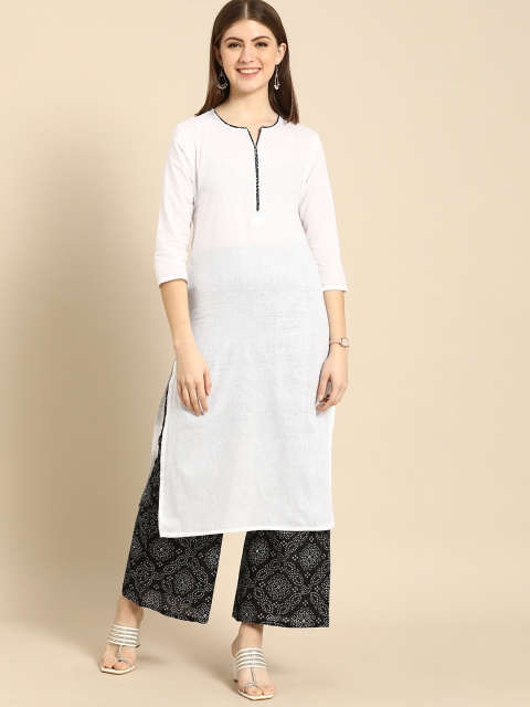 

Anouk Women White & Black Bandhani Print Pure Cotton Kurta with Palazzos