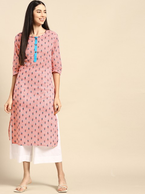 

Anouk Women Red & White Floral Printed Floral Pure Cotton Kurta