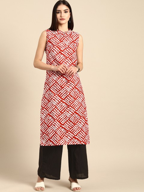 

Anouk Women Red And White Printed Keyhole-Neckline Pure Cotton Kurta with Palazzo