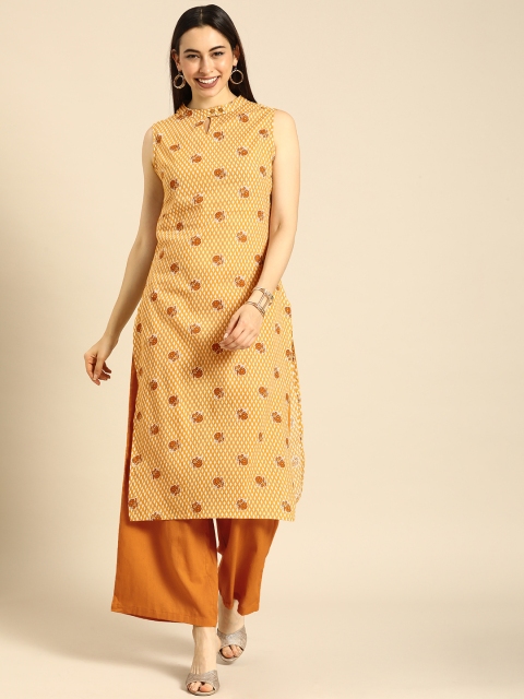 

Anouk Women Orange Floral Printed Regular Pure Cotton Kurta with Palazzos