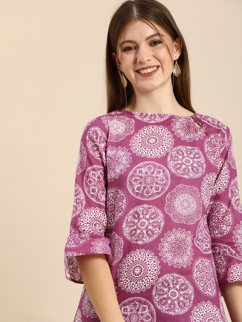 

Anouk Women Pink Ethnic Motifs Printed Regular Pure Cotton Kurta with Trousers