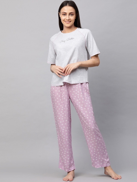 

Chemistry Women Grey & Lavender Printed Night suit