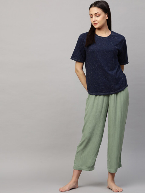 

Chemistry Women Navy Blue & Green Night suit